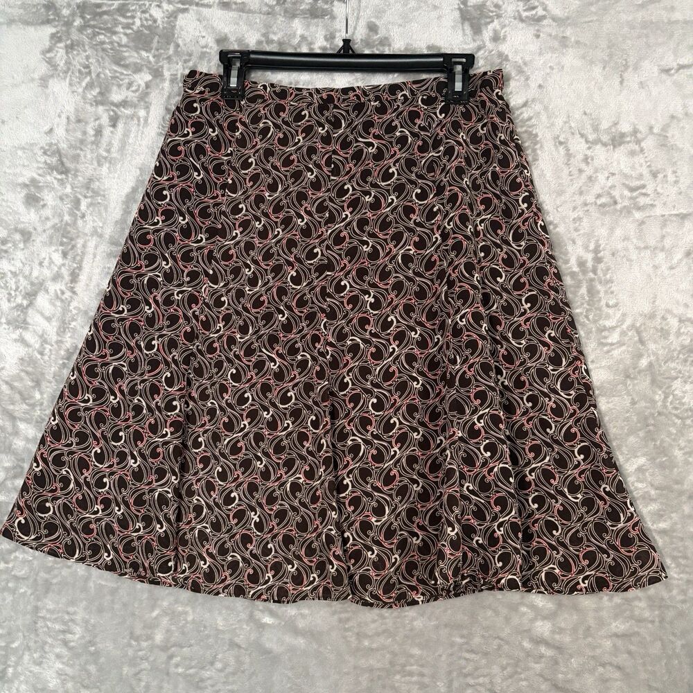George Ladies Paisley Skirt 8 Dark Chocolate Brown Swirl Chiffon Flare Casual
